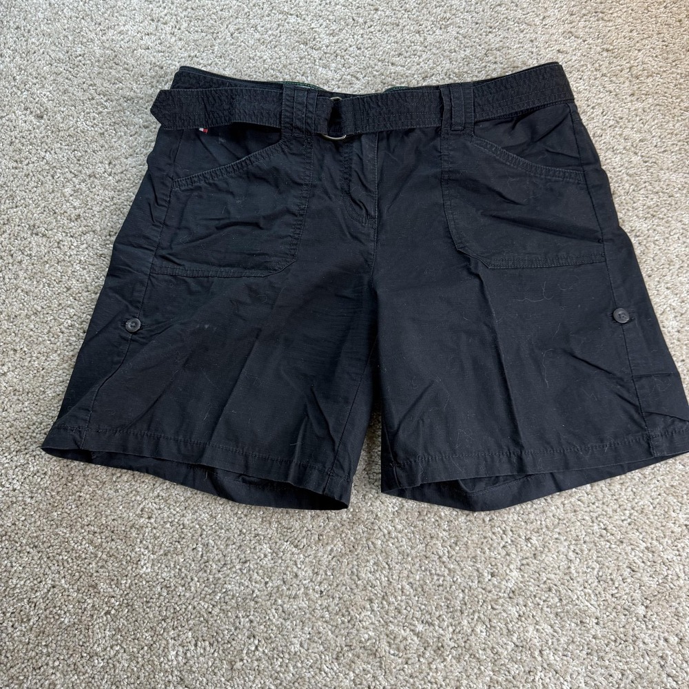 Tommy Hilfiger Shorts Womens 10 Black Twill Cotton Cargo Belted Casual Summer